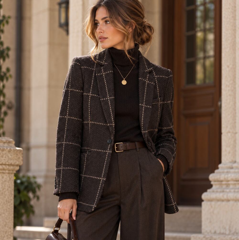 RAG & BONE Margot Plaid Check Blazer Dark Brown Sz 12 $595 {275}